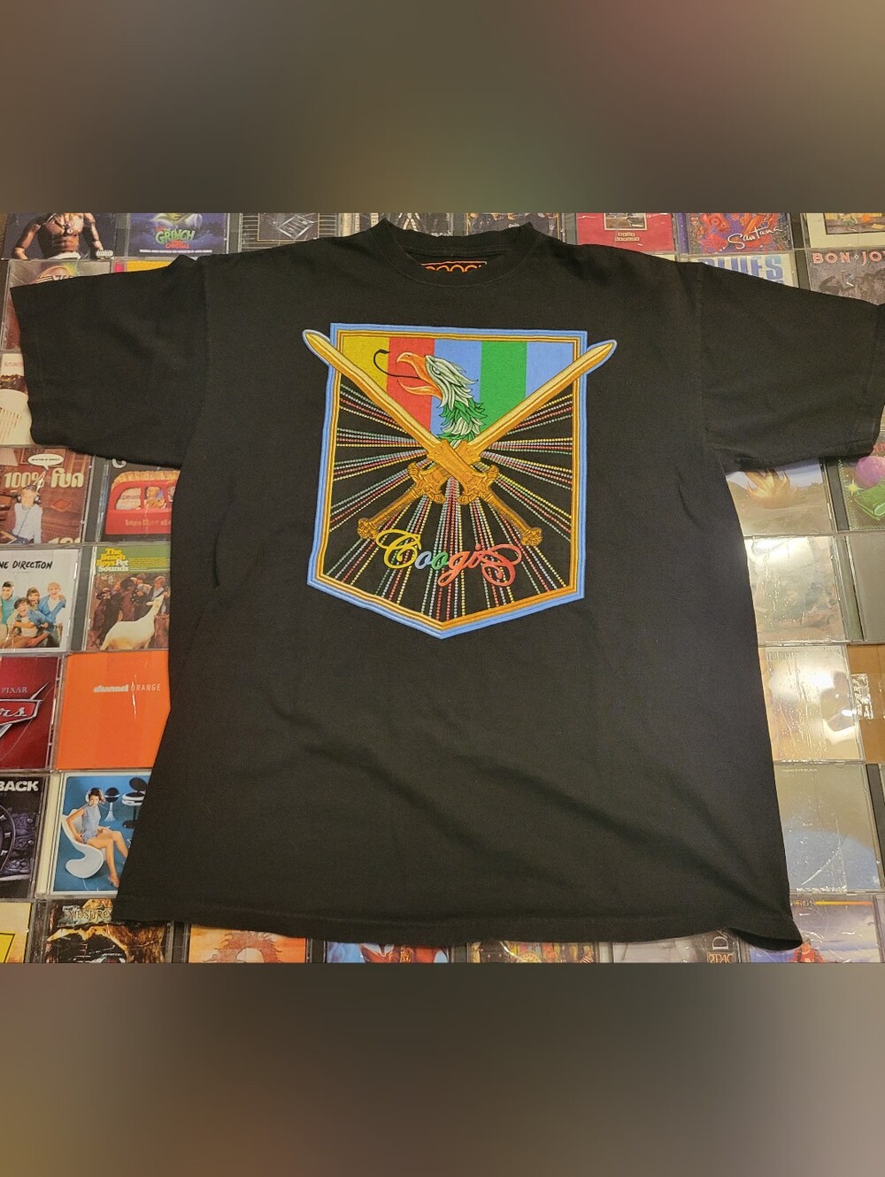 COOGI Black Tee with Multicolor Eagle & Gold Swords Patch